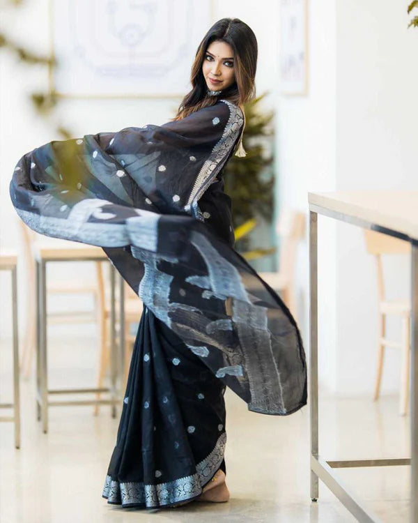 Womenline New Design Black Color Soft Cotton Saree