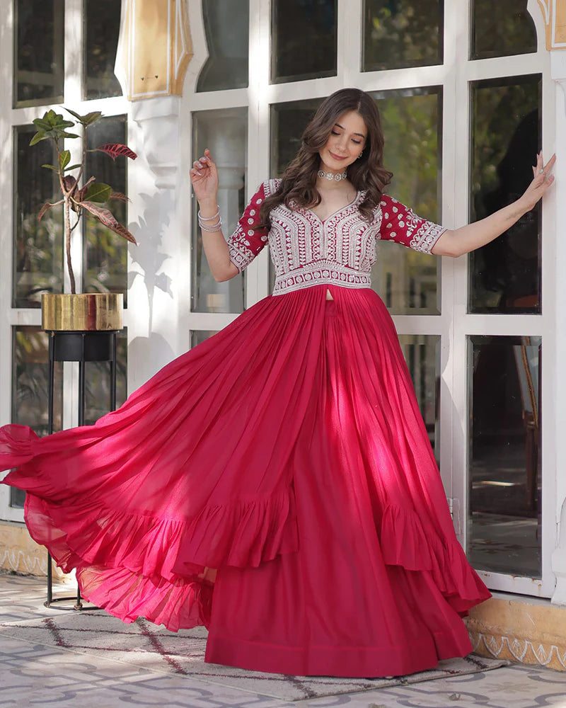 Womenline Rani Pink Color Western Style Embroidered Lehenga Choli