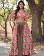 Womenline Beige Color Faux Georgette Lehenga Choli