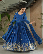 Womenline Rama Color Chinnon Sequence Embroidered Gown