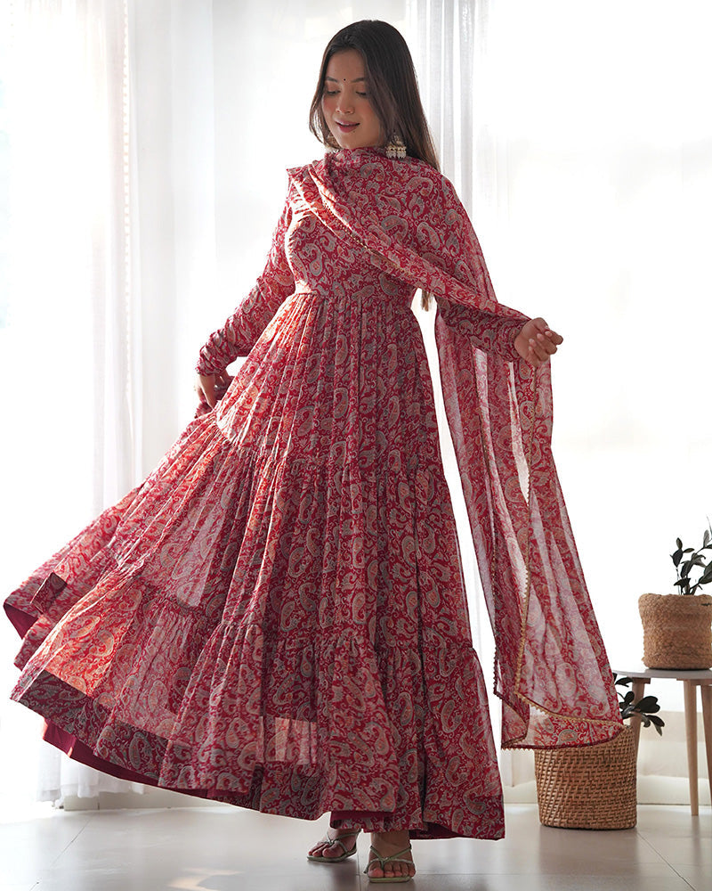 Womenline Rani Pink Color Soft Georgette Anarkali Gown With Heavy Embroidery Work Dupatta