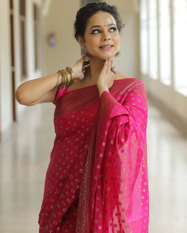 Womenline Pink Color Banarasi Jacquard Soft Silk Saree