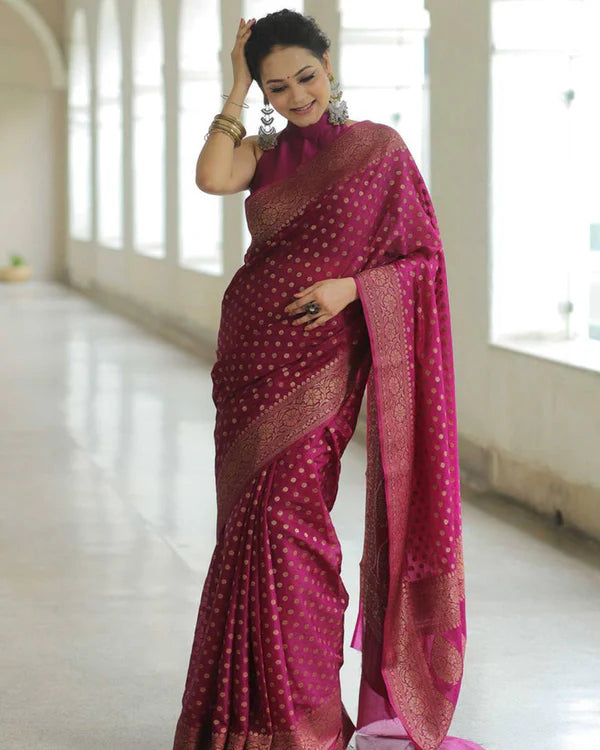 Womenline Wine Color Banarasi Jacquard Soft Silk Saree