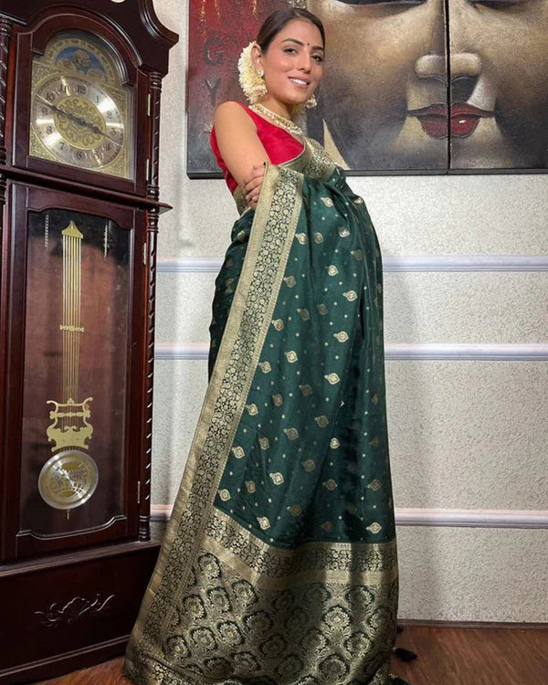 Womenline Green Color Small Butti Design Banarasi Soft Silk Saree
