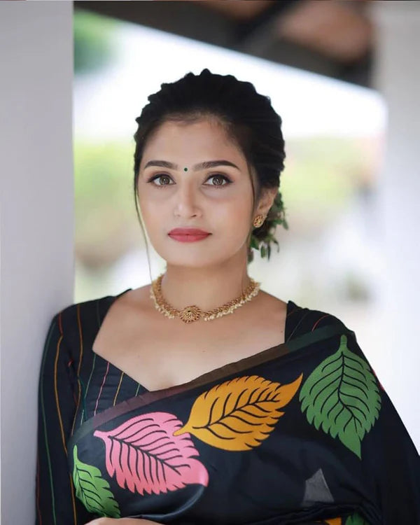 Womenline Black Color Banarasi Soft Silk Saree