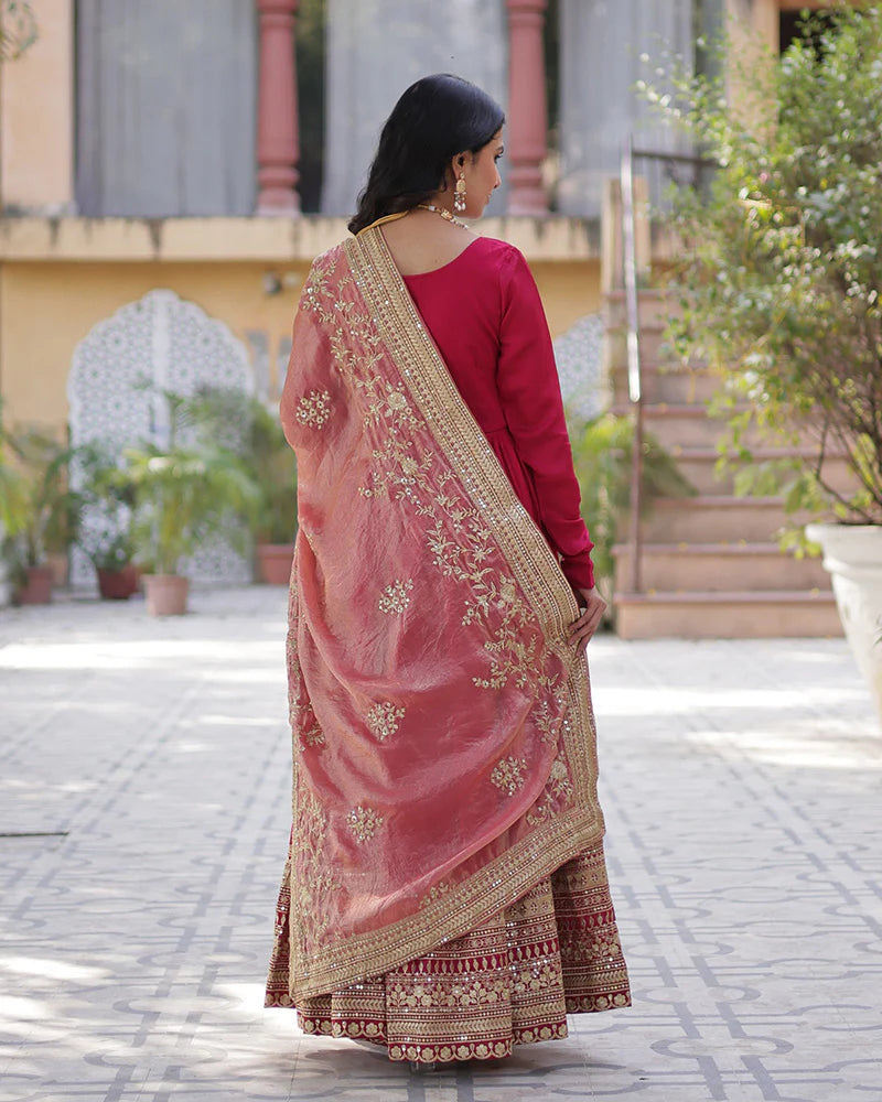 Womenline Rani Pink Color Vichitra Shimmer Sequence Embroidered Gown