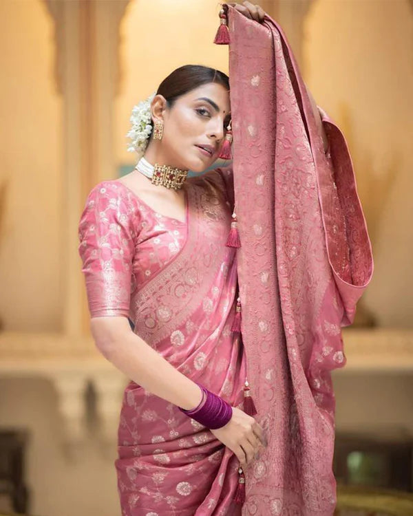 Womenline Orange Color Banarasi Jacquard With Zari Work Saree