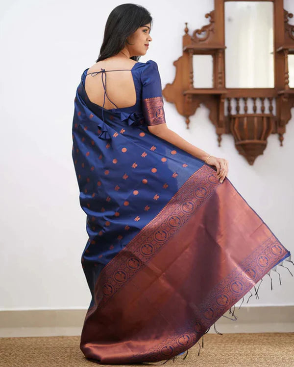 Womenline Navy Blue Color Banarasi Jacquard Soft Silk Saree