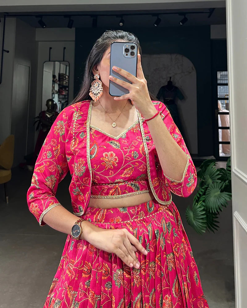 Womenline Pink Color Tussar Silk Lehenga Choli