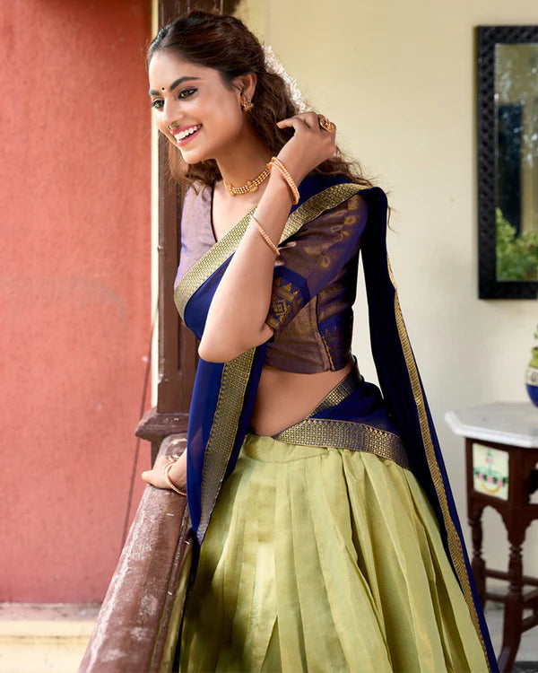 Womenline Pista Color Kanchipuram Half Saree