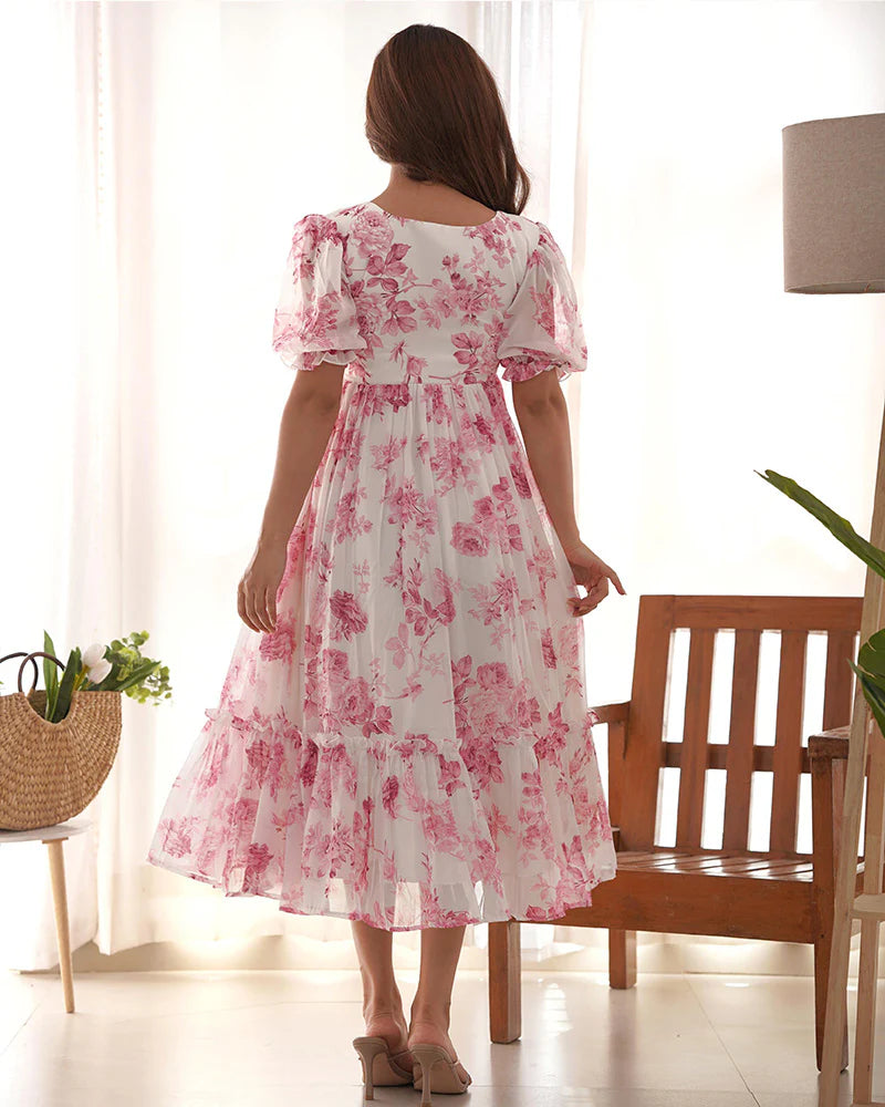 Womenline Baby Pink Color Georgette Floral Printed Tunic