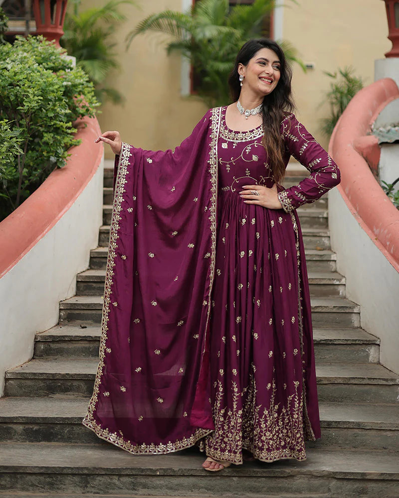 Womenline Wine Color Designer Three Piece Sharara Suit