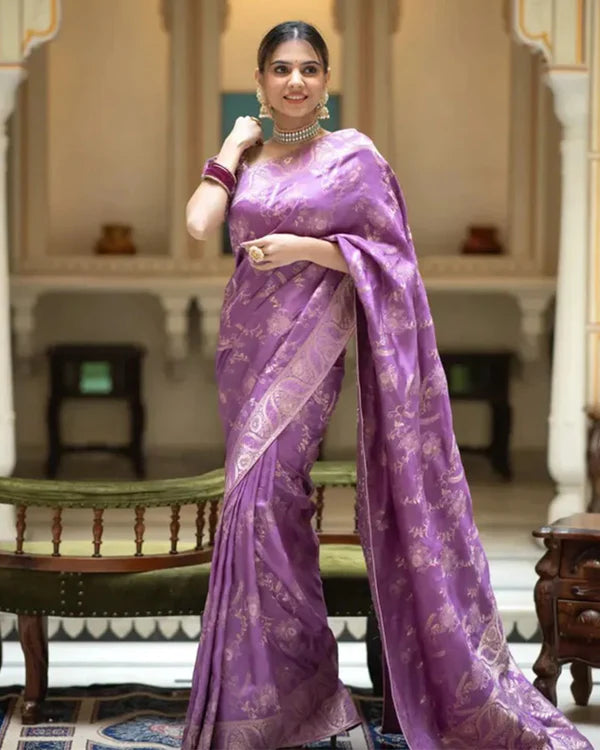 Womenline Lavender Color Banarasi Jacquard Zari Weaving Saree