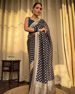 Womenline Beautiful Navy Blue Color Banarasi Jacquard Weaving Saree