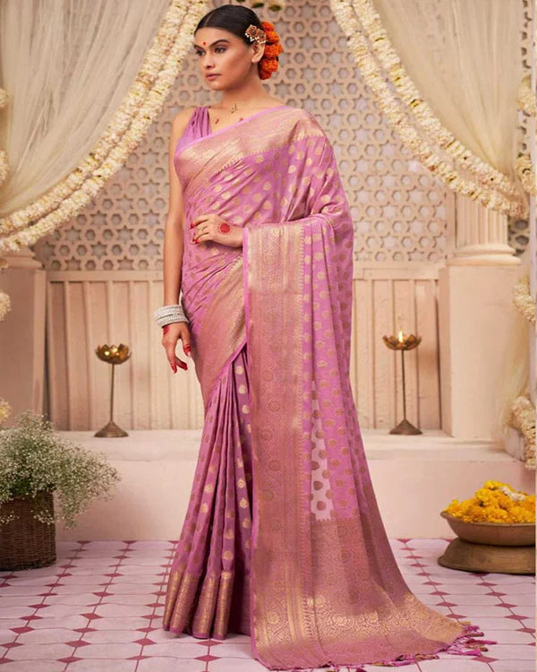 Womenline Lavender Color Banarasi Jacquard Soft Silk Saree