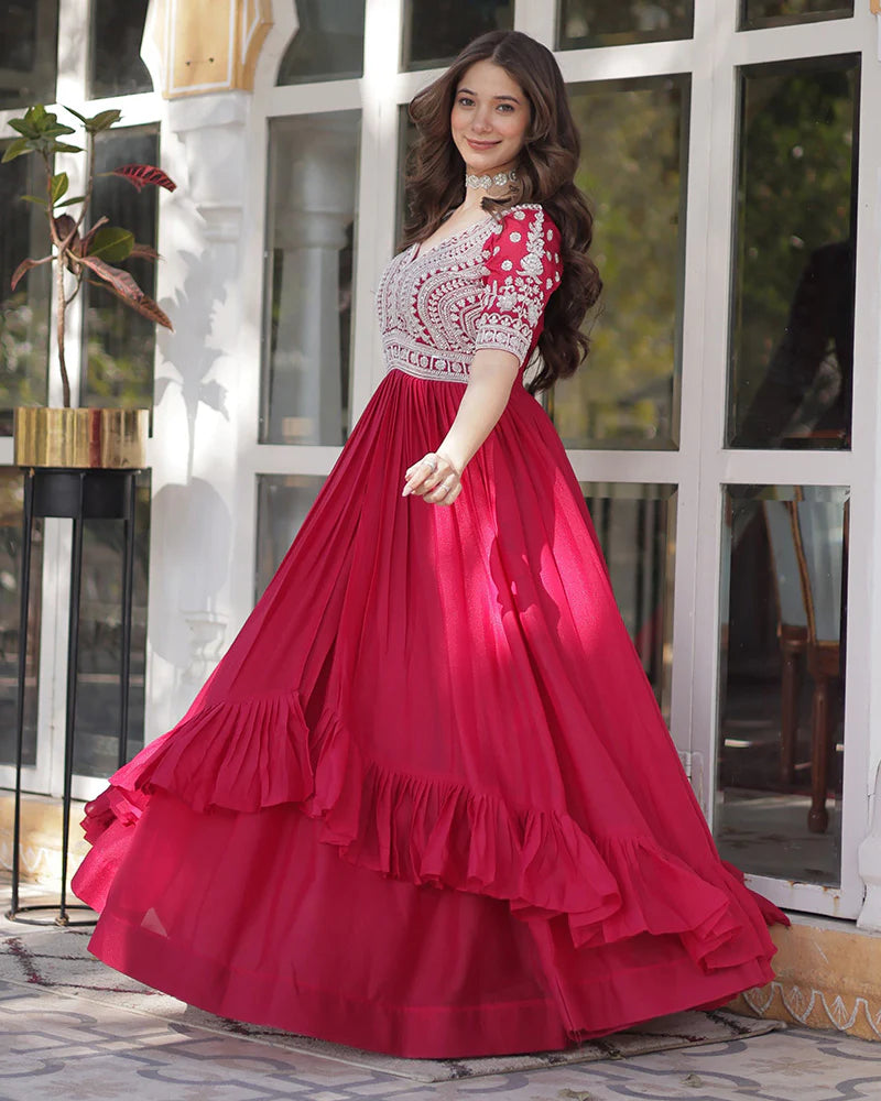 Womenline Rani Pink Color Western Style Embroidered Lehenga Choli
