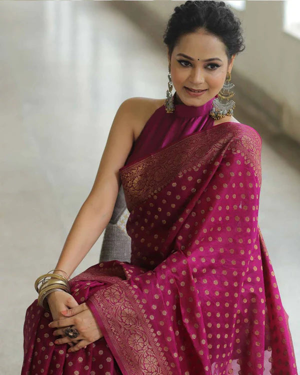 Womenline Wine Color Banarasi Jacquard Soft Silk Saree