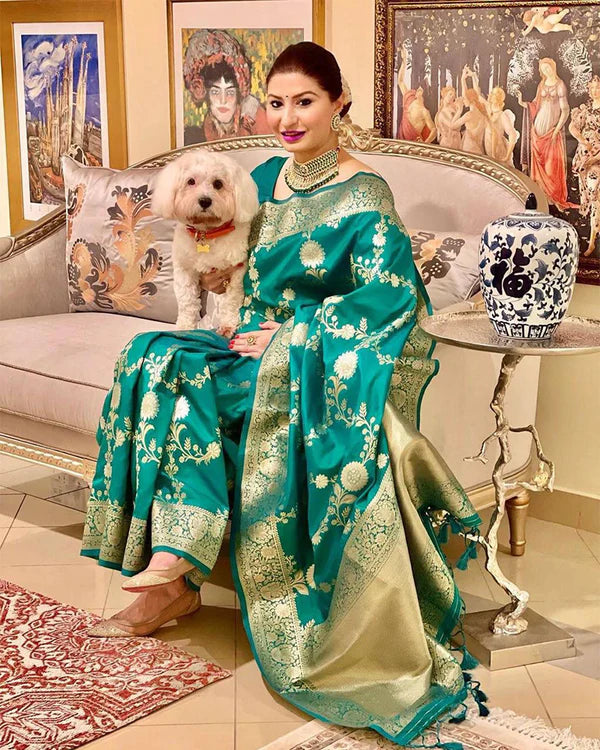 Womenline Firozi Color Banarasi Soft Silk Saree