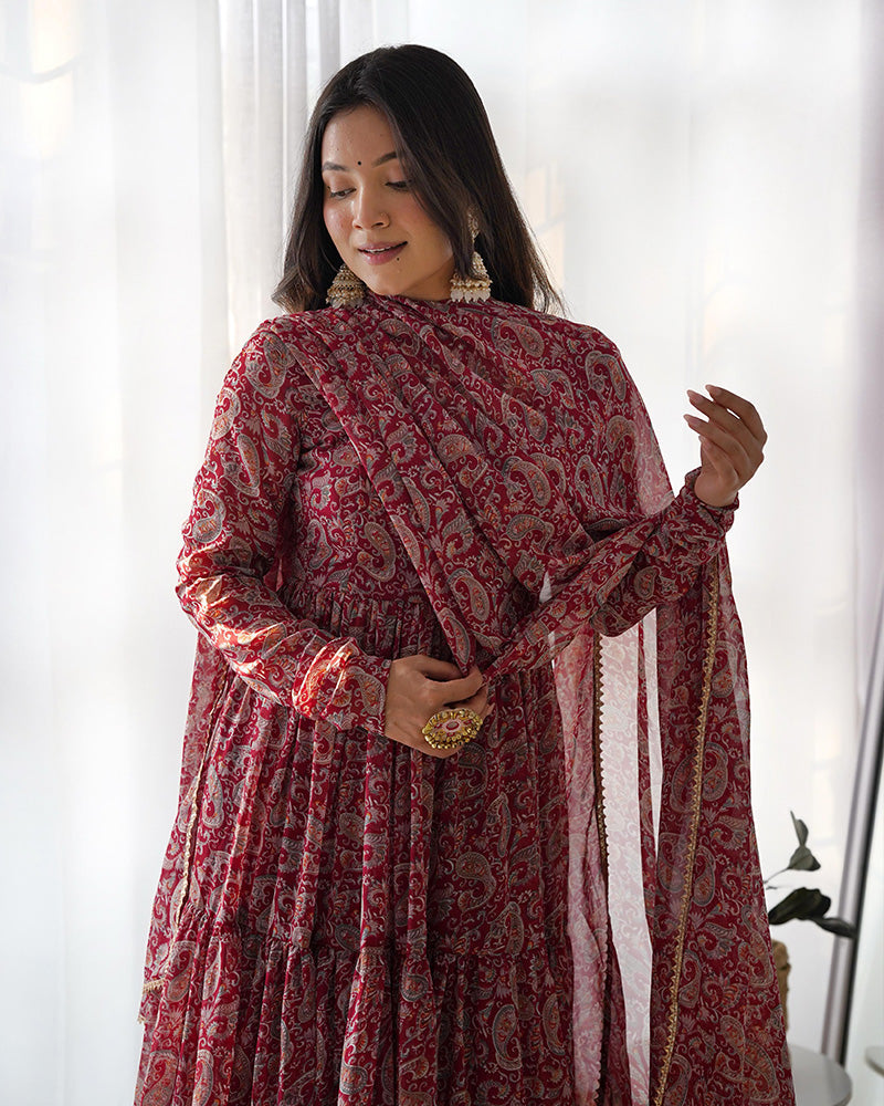 Womenline Rani Pink Color Soft Georgette Anarkali Gown With Heavy Embroidery Work Dupatta
