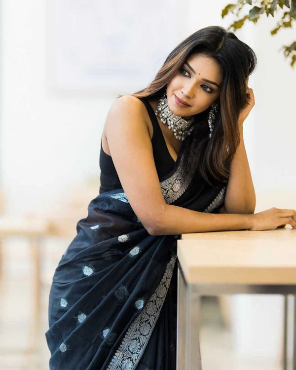 Womenline New Design Black Color Soft Cotton Saree