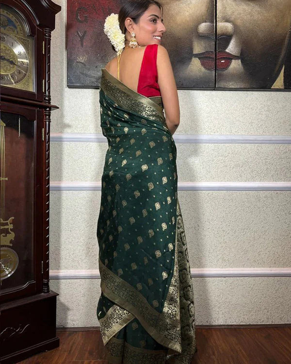 Womenline Green Color Small Butti Design Banarasi Soft Silk Saree