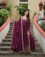 Womenline Wine Color Designer Three Piece Sharara Suit