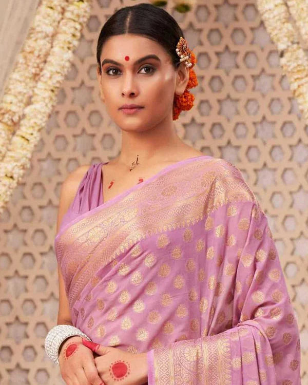 Womenline Lavender Color Banarasi Jacquard Soft Silk Saree