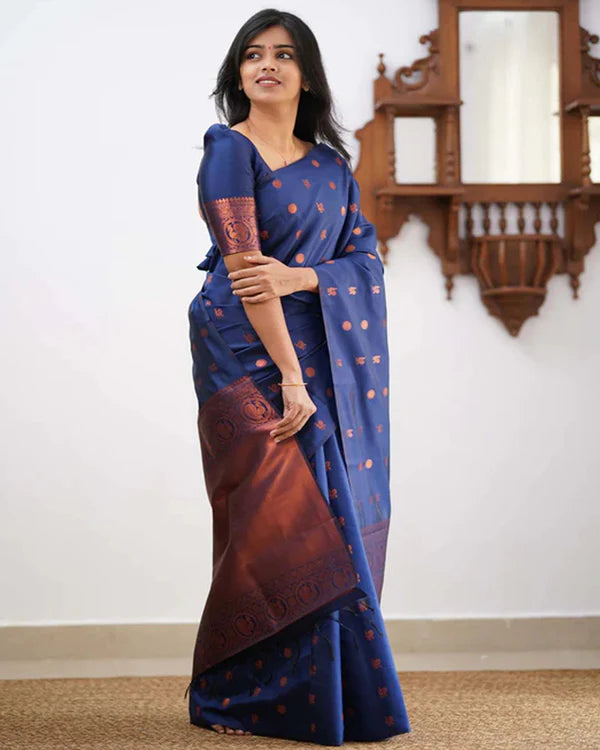 Womenline Navy Blue Color Banarasi Jacquard Soft Silk Saree