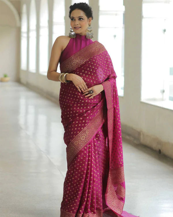 Womenline Wine Color Banarasi Jacquard Soft Silk Saree