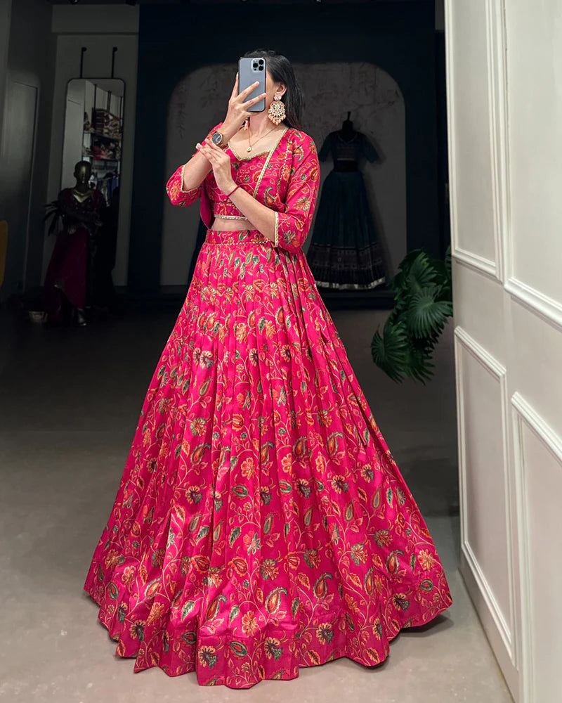 Womenline Pink Color Tussar Silk Lehenga Choli