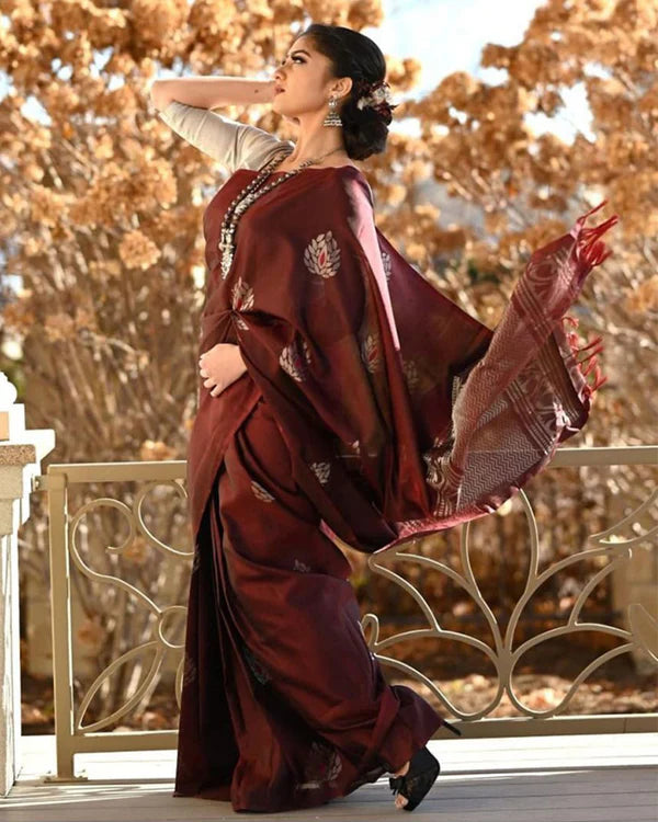 Womenline Maroon Color Banarasi Soft Silk Saree