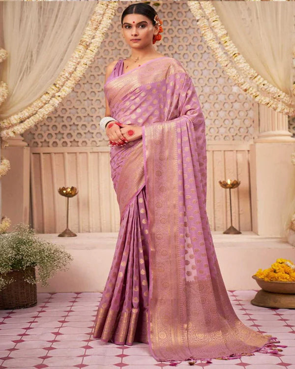 Womenline Lavender Color Banarasi Jacquard Soft Silk Saree
