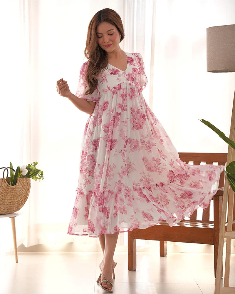 Womenline Baby Pink Color Georgette Floral Printed Tunic