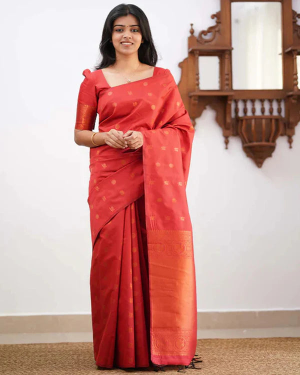 Womenline Red Color Banarasi Jacquard Soft Silk Saree