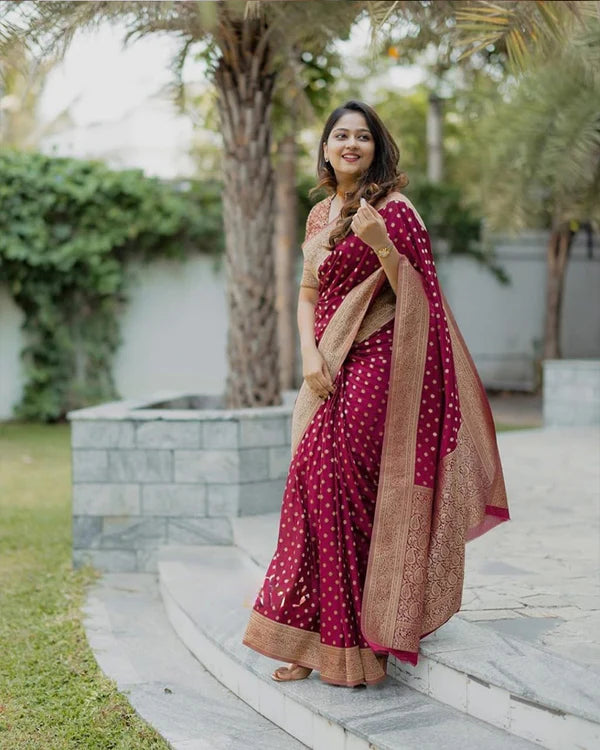 Womenline Maroon Color Banarasi Soft Silk Saree