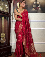 Womenline Red Color Small Butti Design Banarasi Soft Silk Saree