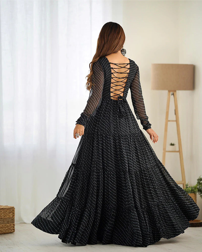 Womenline Black Color Georgette Laheriya Print Navratri Gown