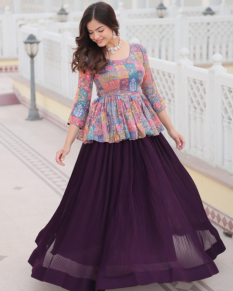 Womenline Wine Color Designer Ready To Wear Crop Top Lehenga Choli