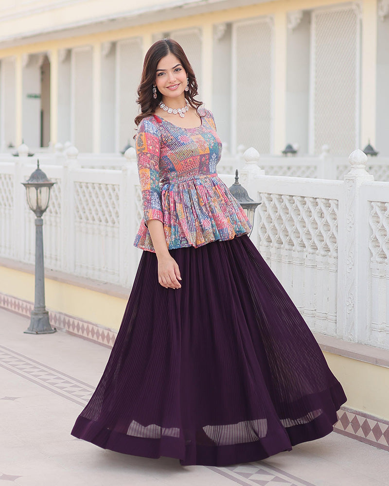 Womenline Wine Color Designer Ready To Wear Crop Top Lehenga Choli