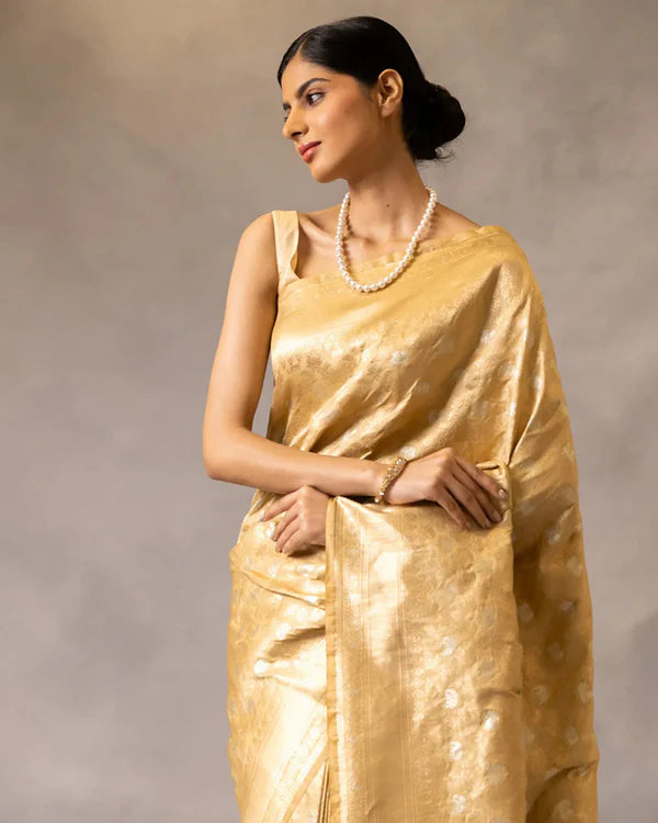 Womenline Chikoo Color Banarasi Jacquard Soft Silk Saree