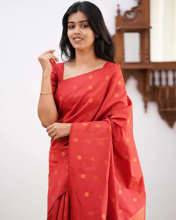 Womenline Red Color Banarasi Jacquard Soft Silk Saree