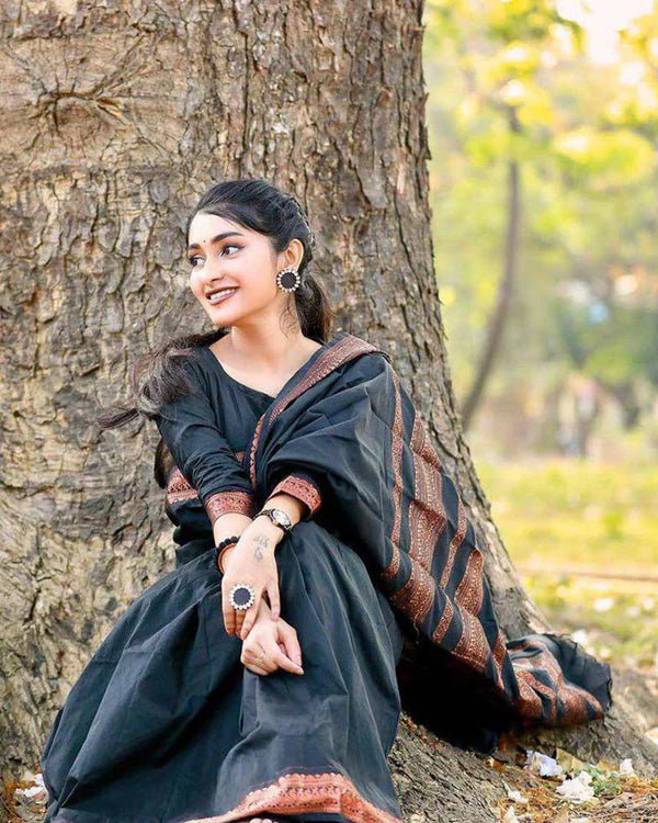 Womenline Copper Black color Soft Silk Saree