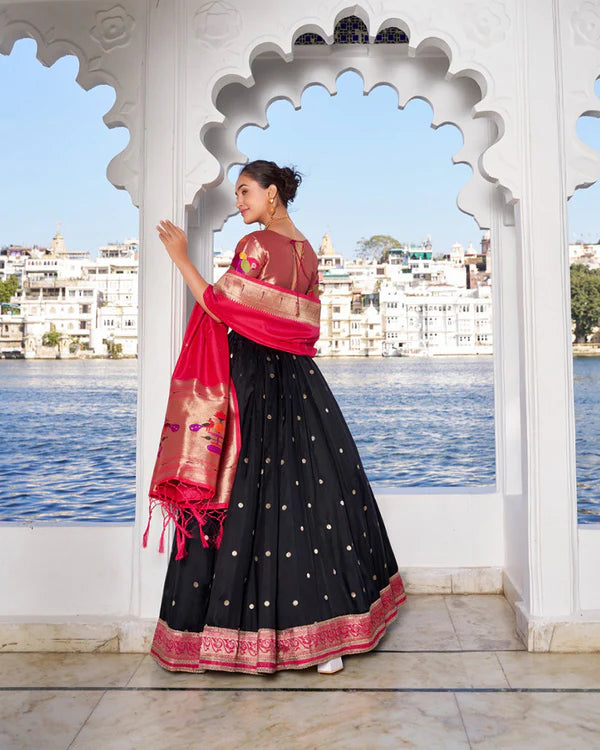 Womenline Black Color Jacquard silk Half Saree