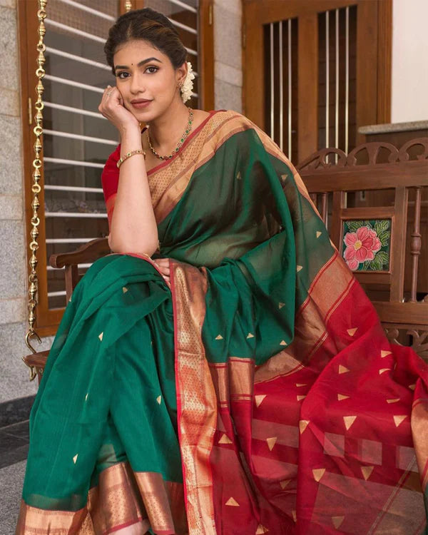 Womenline Red And Green Color Soft Banarasi Silk Saree