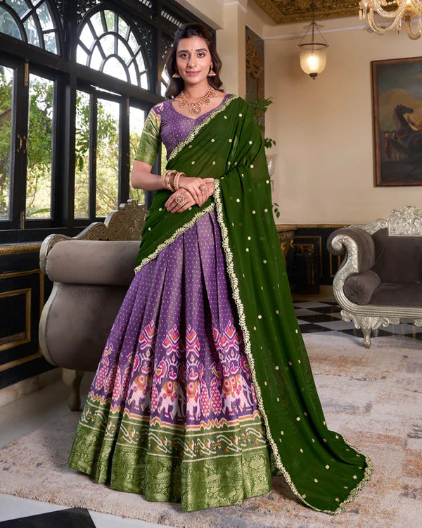 Womenline Purple Color Kanchipuram Half Saree