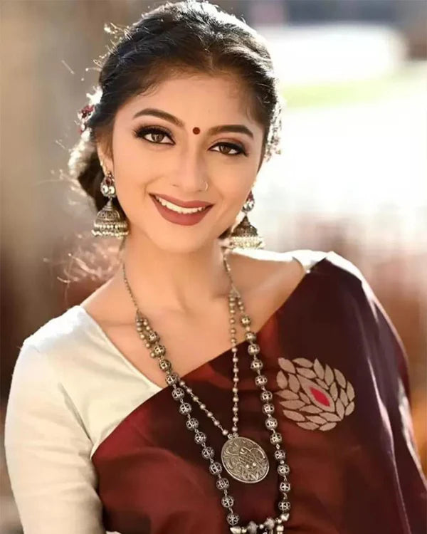 Womenline Maroon Color Banarasi Soft Silk Saree