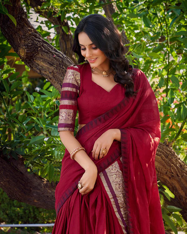 Womenline Red Color Pure Chanderi Plain Half Saree