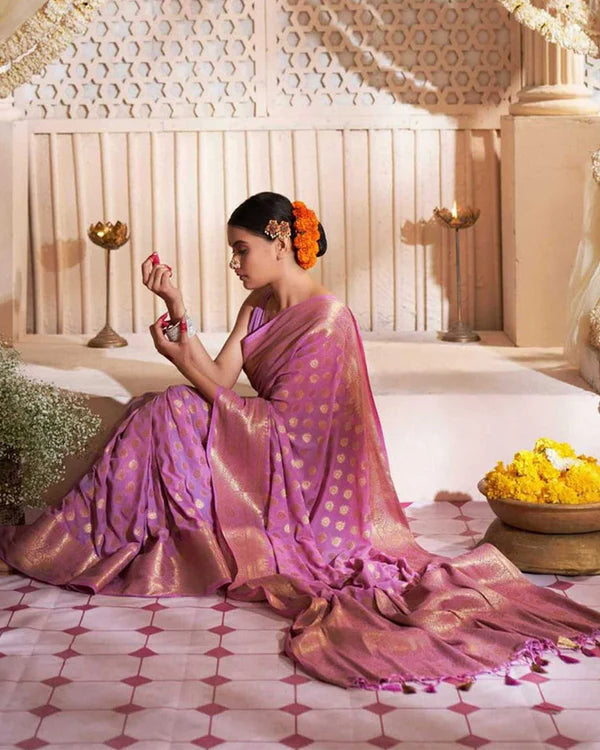 Womenline Lavender Color Banarasi Jacquard Soft Silk Saree