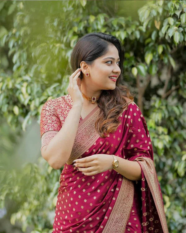Womenline Maroon Color Banarasi Soft Silk Saree