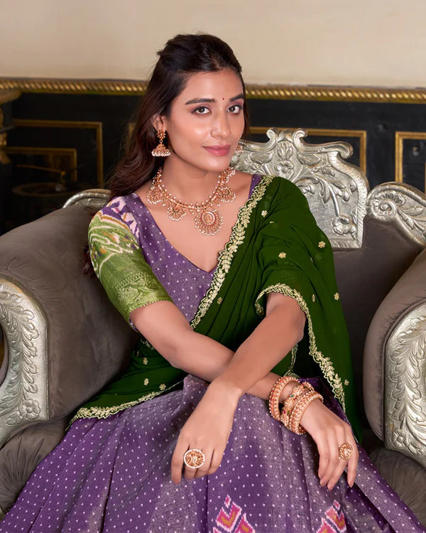 Womenline Purple Color Kanchipuram Half Saree